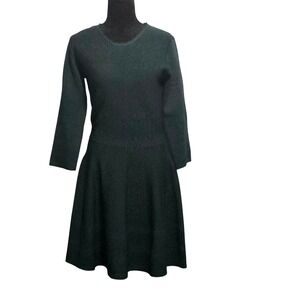 Gianni Bini Forest Green Pointelle Knit Fit & Flare 3/4 Sleeve Dress women's XL